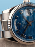 Cargar la imagen en la vista de la galería, Rolex Day-Date 36 118239 Original Papiere Blue Wave Dial, White Gold, Serviced
