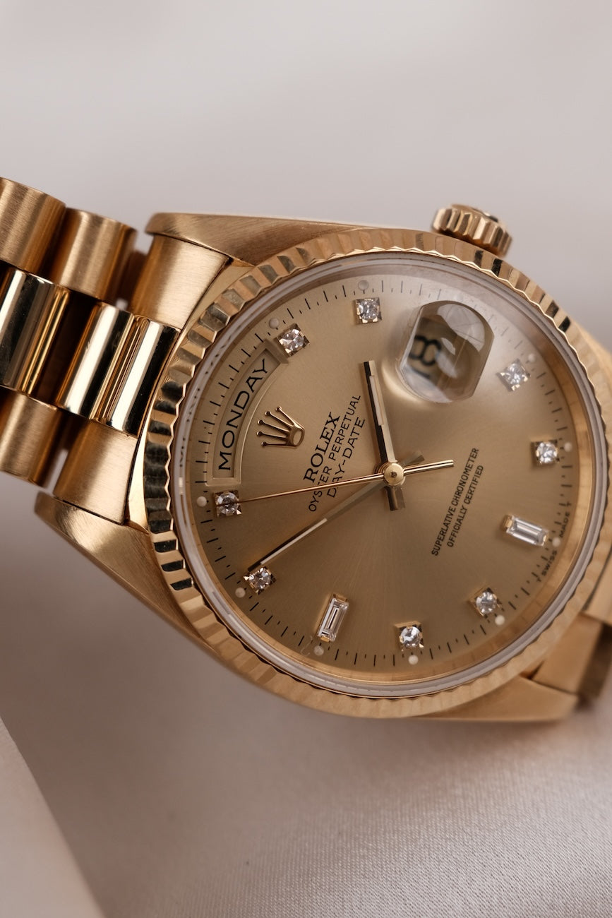 Rolex Day-Date 36 18238 Box + og. Papiere Champagne Diamond Dial