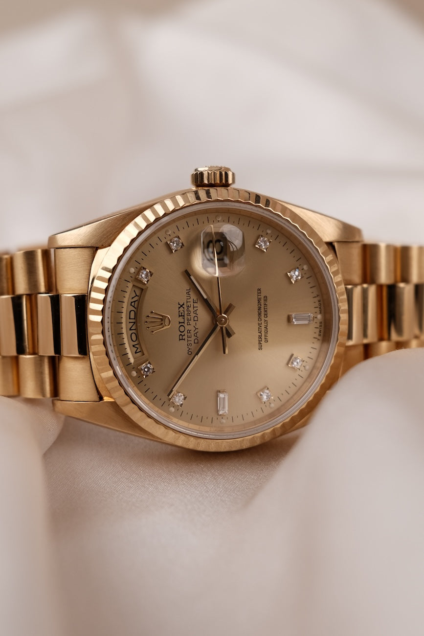 Rolex Day-Date 36 18238 Box + og. Papiere Champagne Diamond Dial