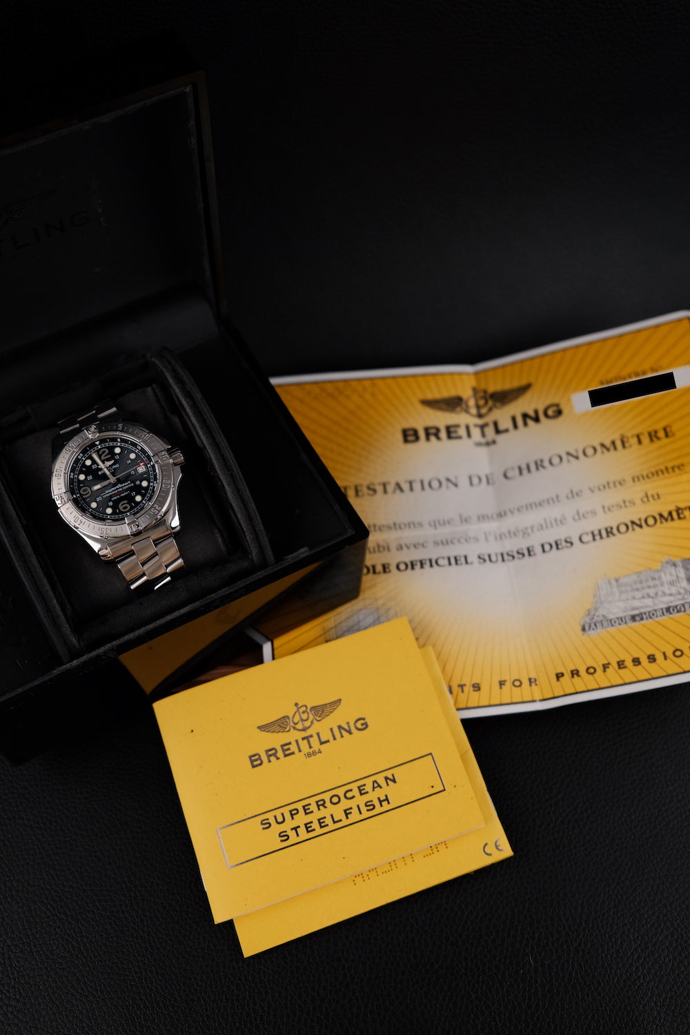 Breitling Superocean A17390 Schwarzes Blatt Box + Papiere TOP ZUSTAND