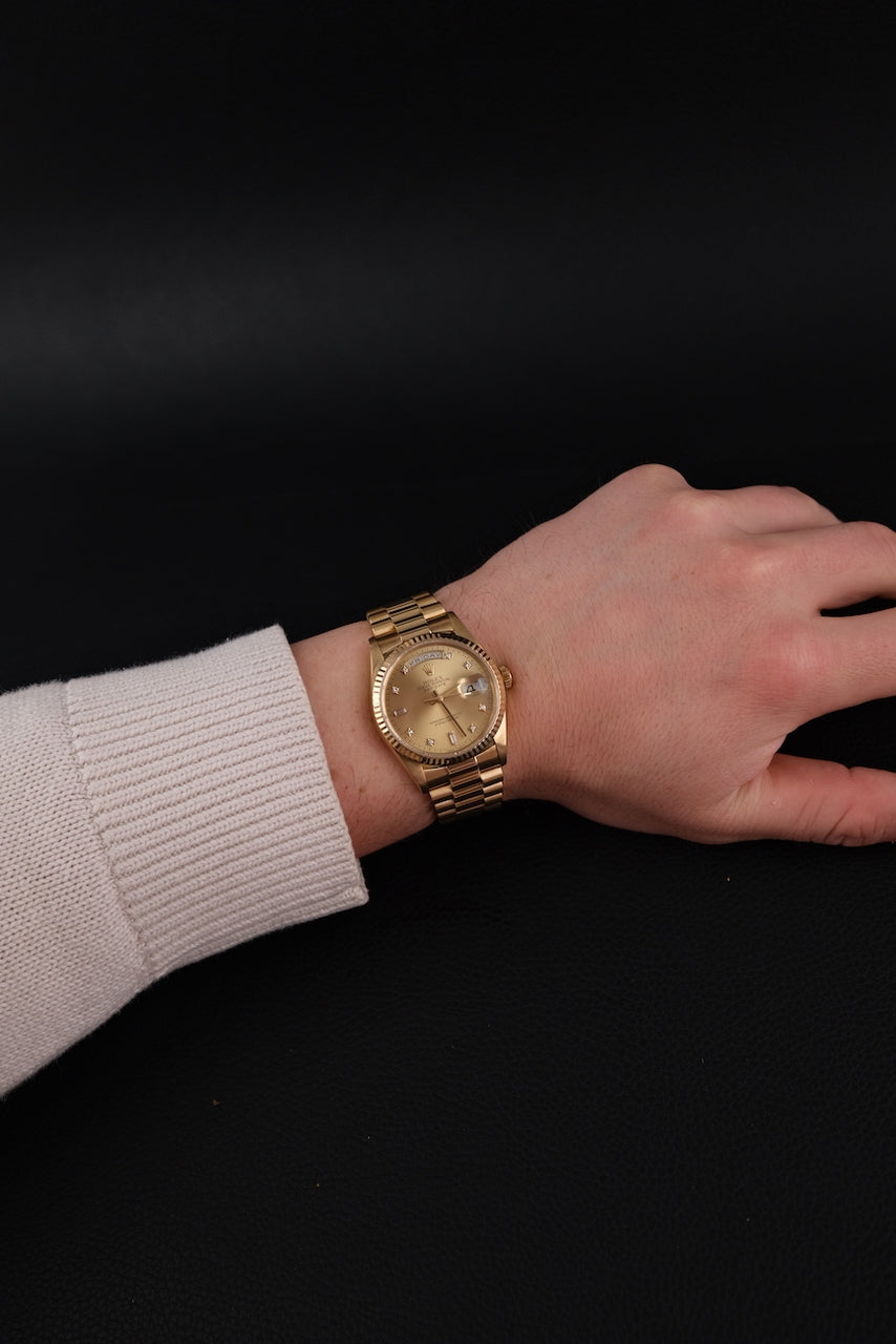Rolex Day-Date 36 18238 Box + og. Papiere Champagne Diamond Dial