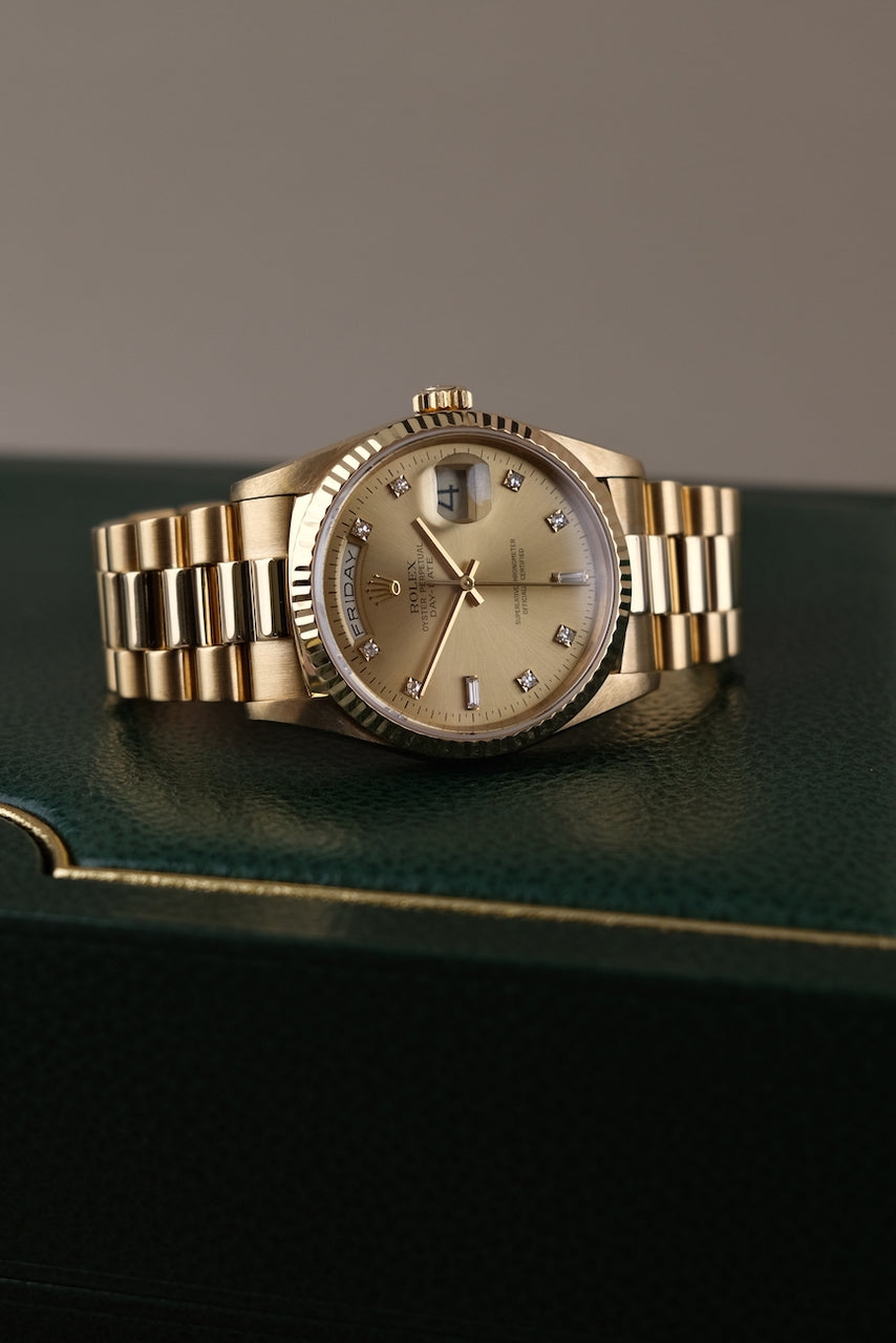 Rolex Day-Date 36 18238 Box + og. Papiere Champagne Diamond Dial