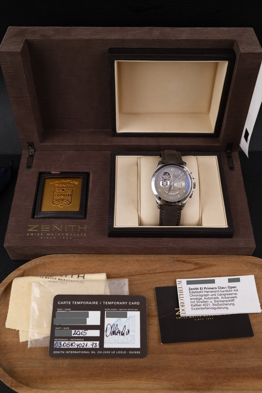 Zenith El Primero 0305104021 Box + og. Papiere Class Open, Grey Dial, SERVICED