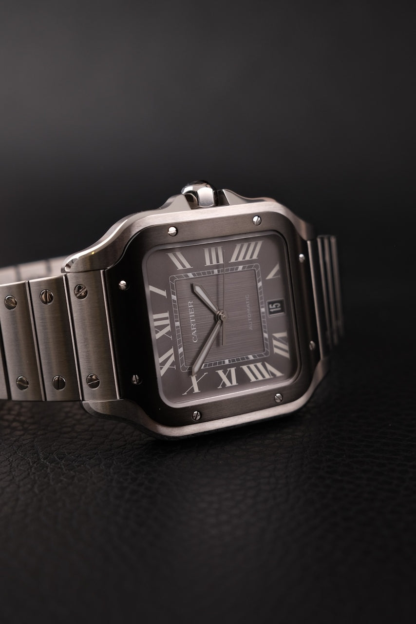 Cartier Santos WSSA0037 Box + og. Papiere 99% New, Grey Dial, Warranty 2029