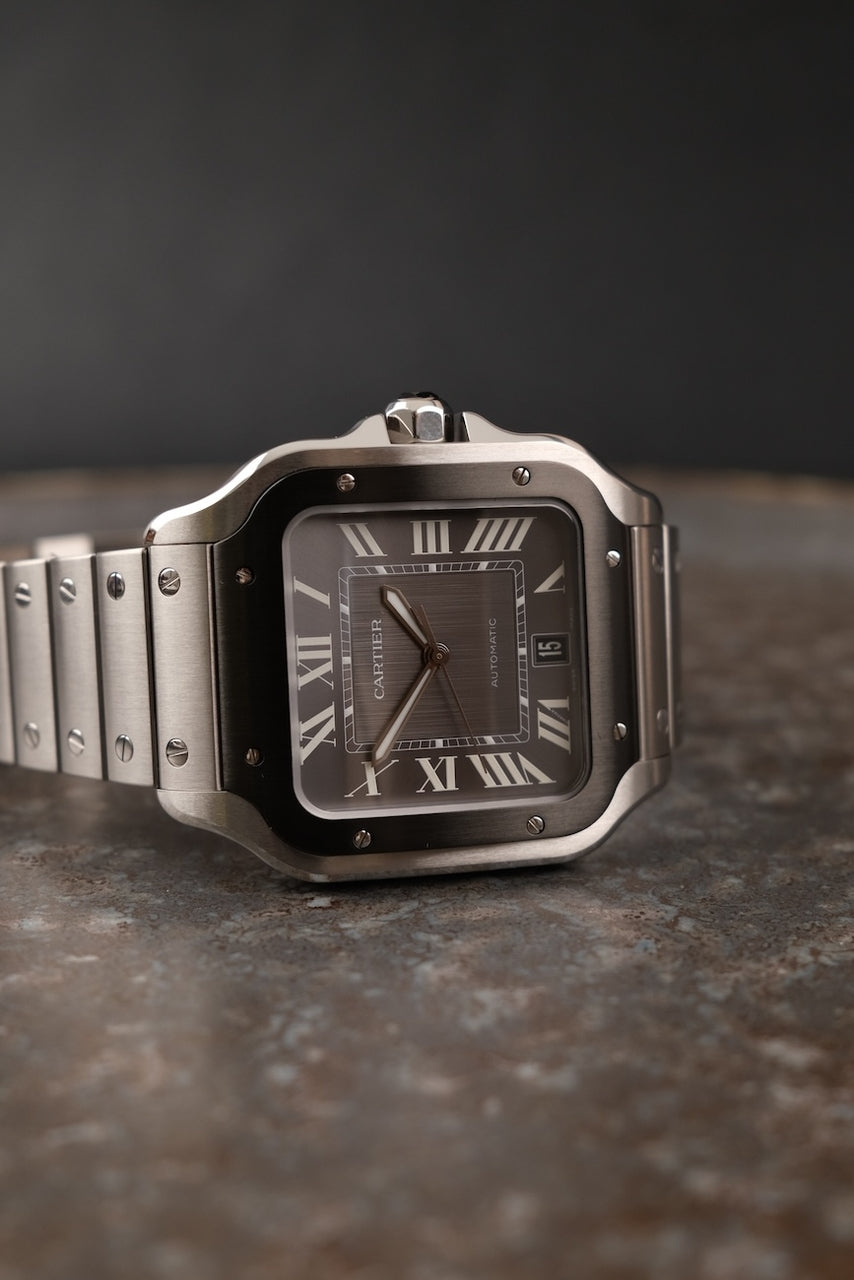 Cartier Santos WSSA0037 Box + og. Papiere 99% New, Grey Dial, Warranty 2029