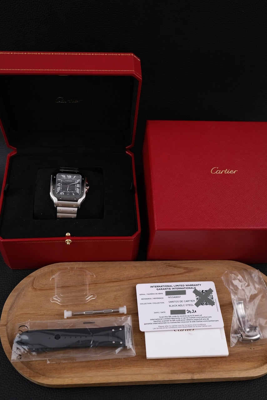 Cartier Santos WSSA0037 Box + og. Papiere 99% New, Grey Dial, Warranty 2029