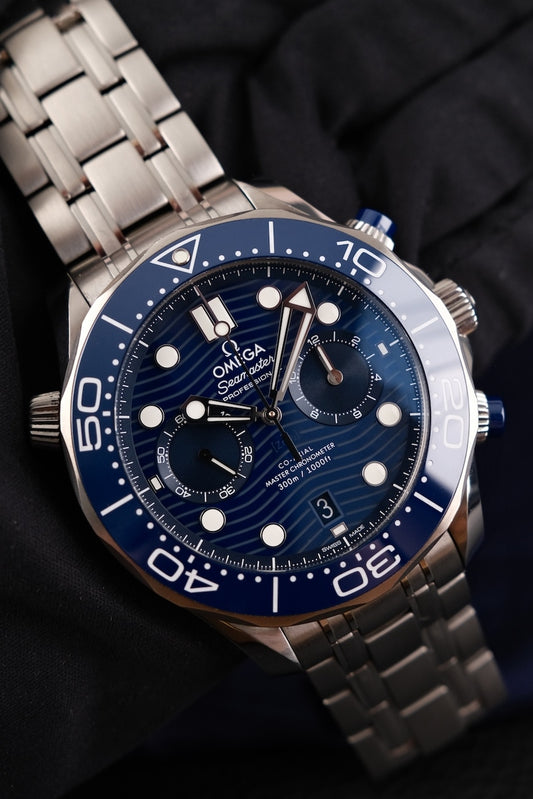 Omega Seamaster 300m Chronograph 210.30.44.51.03.001 Box + og. Papiere Blue Dial, 44mm