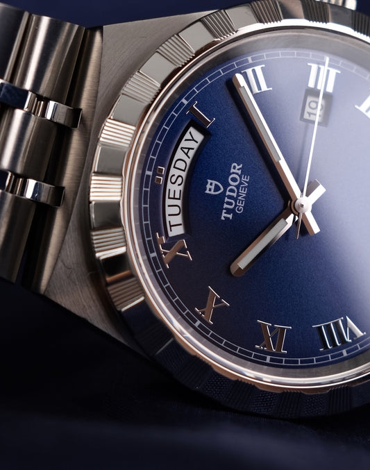 Tudor Royal 41 28600 Box + og. Papiere Blue Roman Dial, German First Buyer's Invoice