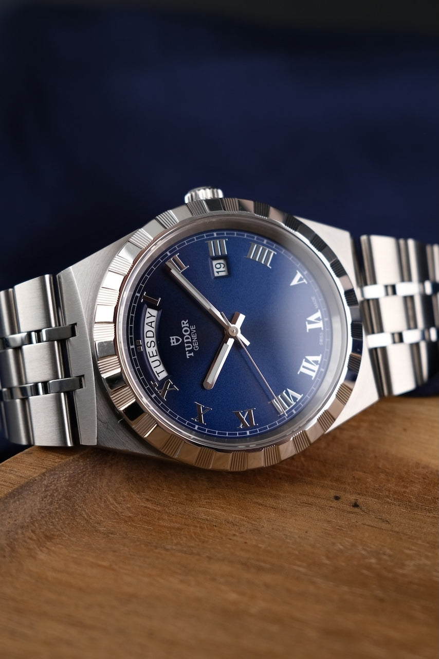 Tudor Royal 41 28600 Box + og. Papiere Blue Roman Dial, German First Buyer's Invoice