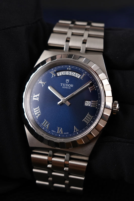 Tudor Royal 41 28600 Box + og. Papiere Blue Roman Dial, German First Buyer's Invoice