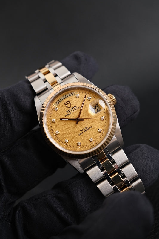 Tudor Prince Date 76213 Original Papiere Champagne Linen Diamond Dial, SERVICED