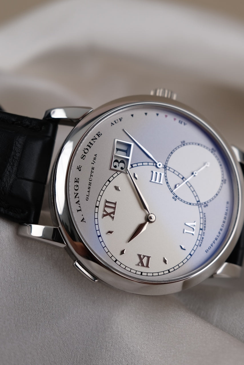 A. Lange und Söhne Große Lange 1  115025F Box + og. Papiere Platin, Serviced 2023, German Delivered