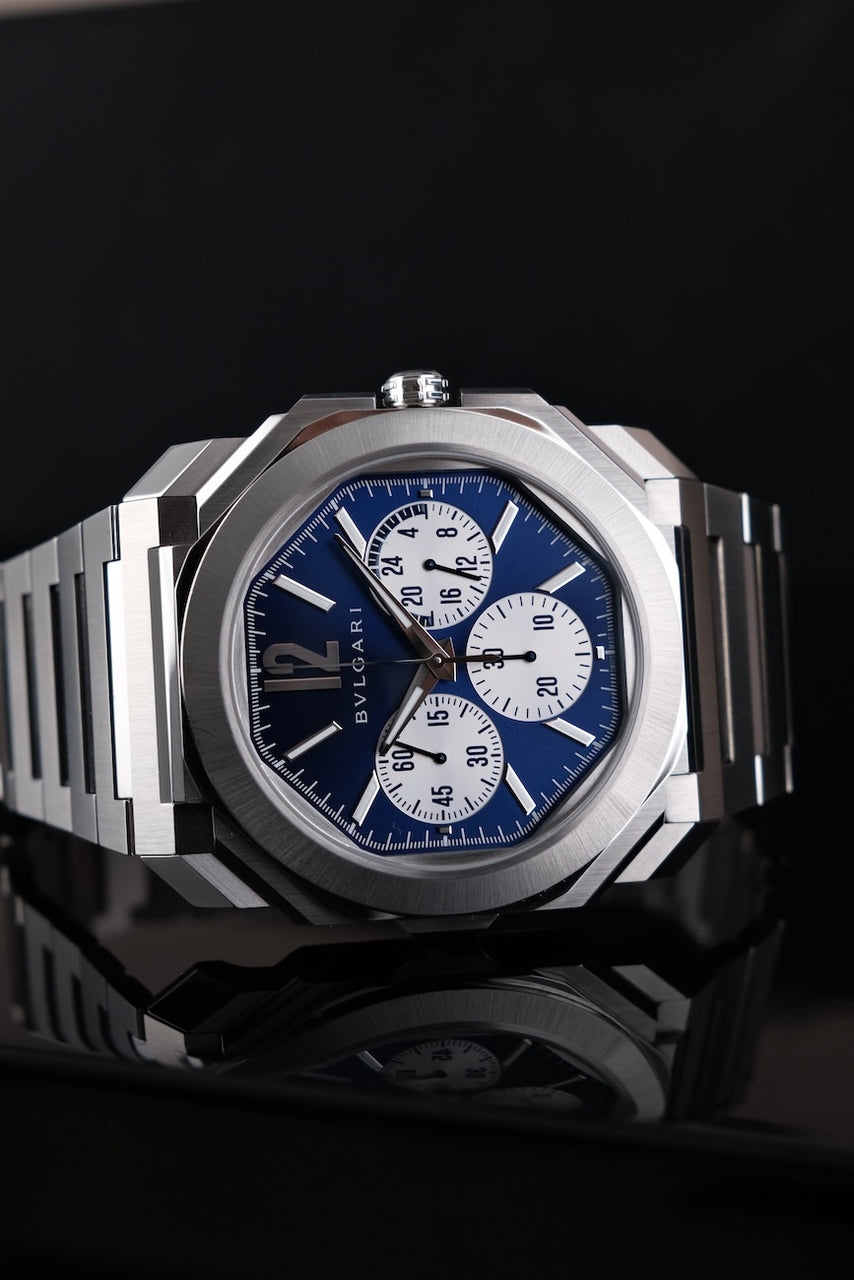 Bulgari Octo Finissimo Chronograph GMT 103467 Box + og. Papiere Blue Dial, Warranty 11/2026
