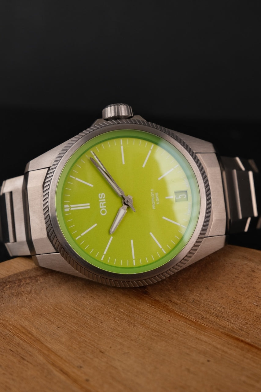 Oris Pro Pilot x Kermit 0140077787157-Set Box + og. Papiere German Delivered