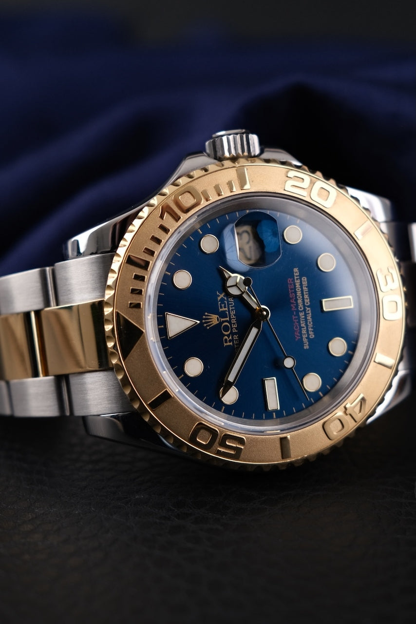 Rolex Yachtmaster 16623 Box + og. Papiere Rolex Service, LC 100 German Delivered, S/G, Blue Dial,