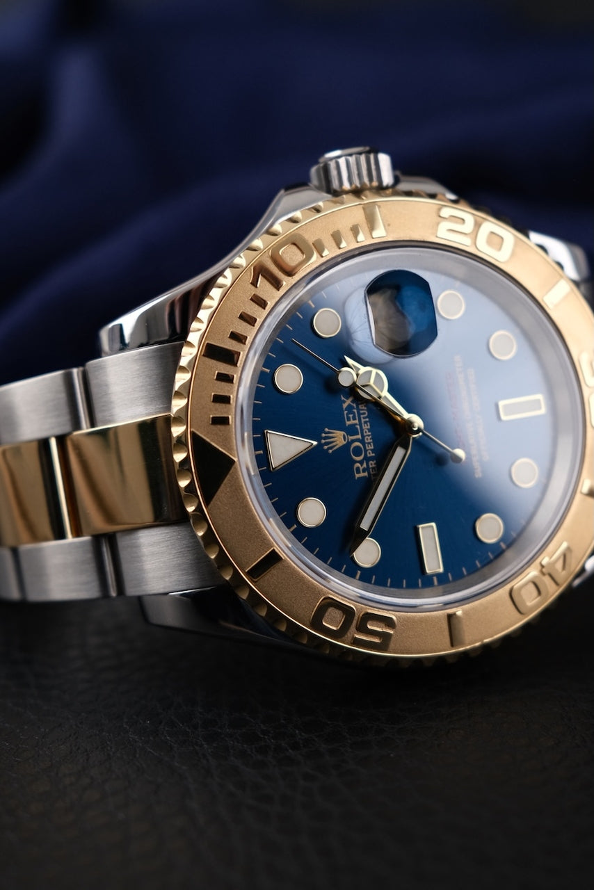 Rolex Yachtmaster 16623 Box + og. Papiere Rolex Service, LC 100 German Delivered, S/G, Blue Dial,