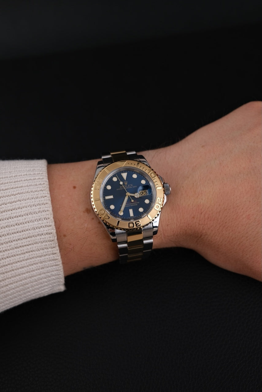 Rolex Yachtmaster 16623 Box + og. Papiere Rolex Service, LC 100 German Delivered, S/G, Blue Dial,