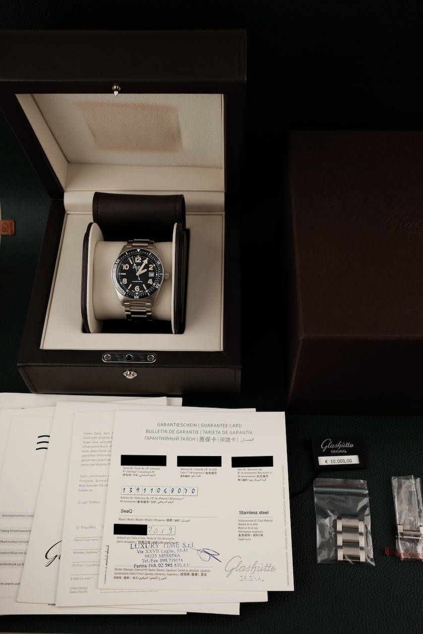Glashütte SeaQ 13911068070 Box + og. Papiere Black Dial