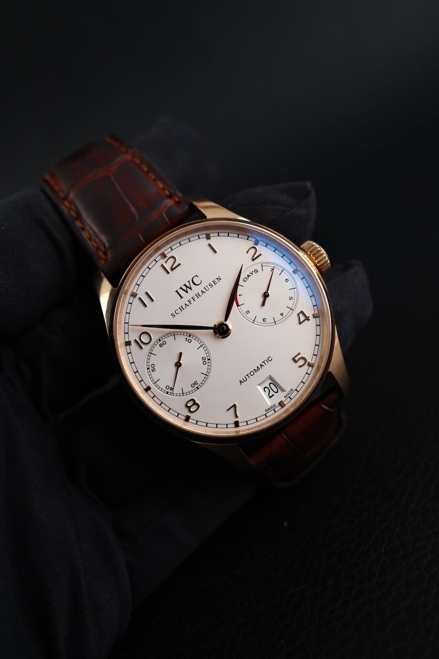 IWC Portugieser 7-Days IW500101 Box + og. Papiere 18k Rosegold, Power Reserve