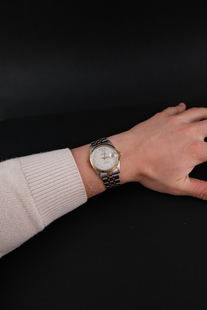 Tudor Prince Date Day 76213 Original Papiere Linen Diamond Dial
