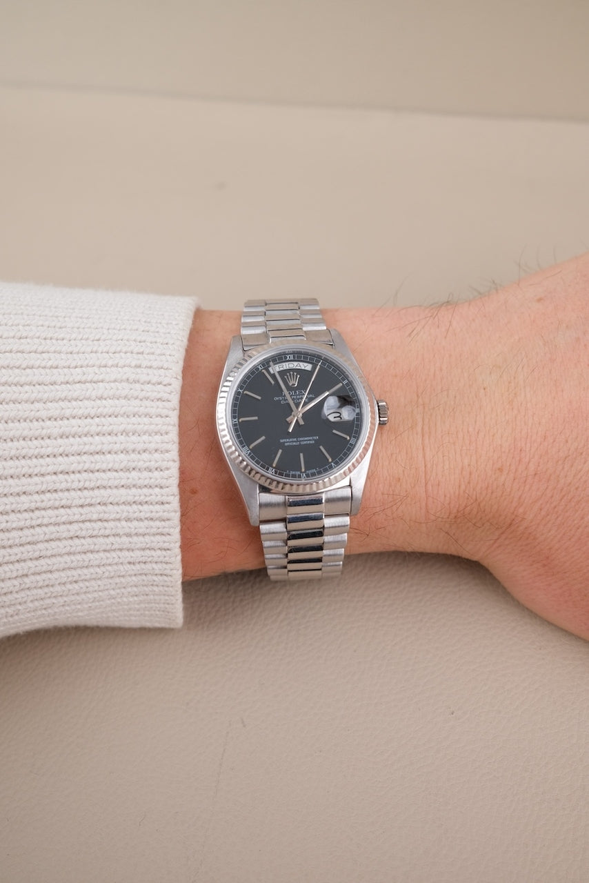 Rolex Day-Date 36 18039 Black Dial, 18k White Gold