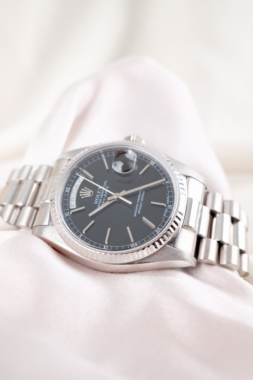 Rolex Day-Date 36 18039 Black Dial, 18k White Gold