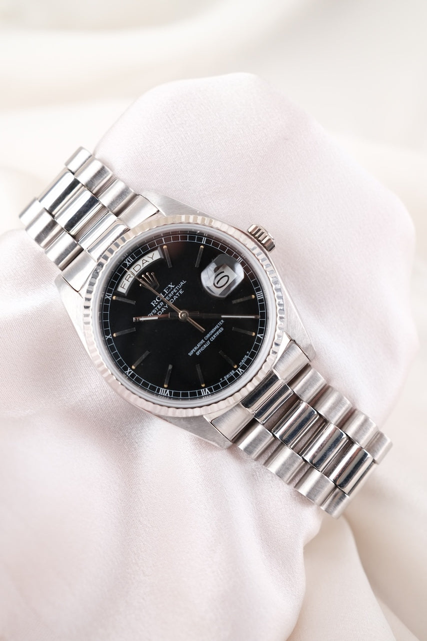 Rolex Day-Date 36 18039 Black Dial, 18k White Gold