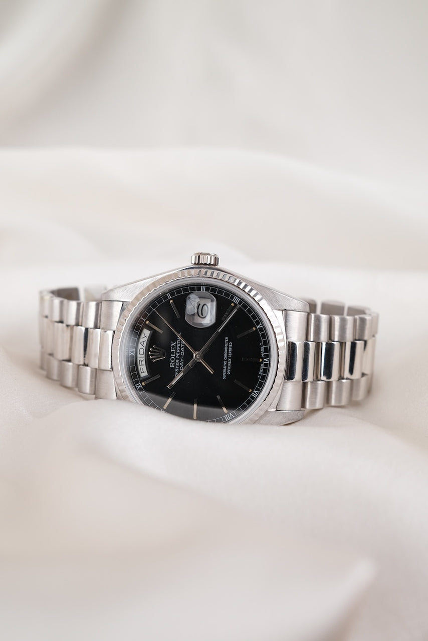 Rolex Day-Date 36 18039 Black Dial, 18k White Gold