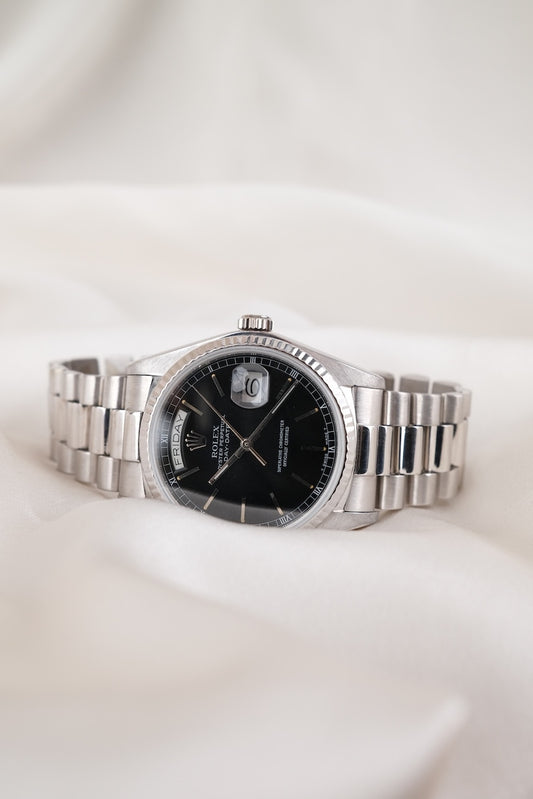 Rolex Day-Date 36 18039 Black Dial, 18k White Gold