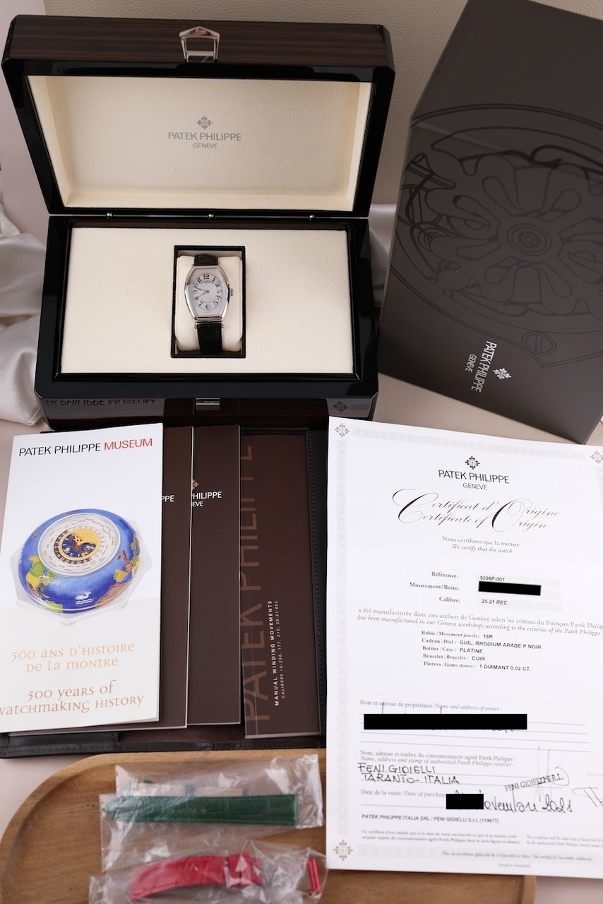 Patek Philippe Gondolo 5098P Box + og. Papiere Platinum, 3 Patek Straps, 32 x 42mm