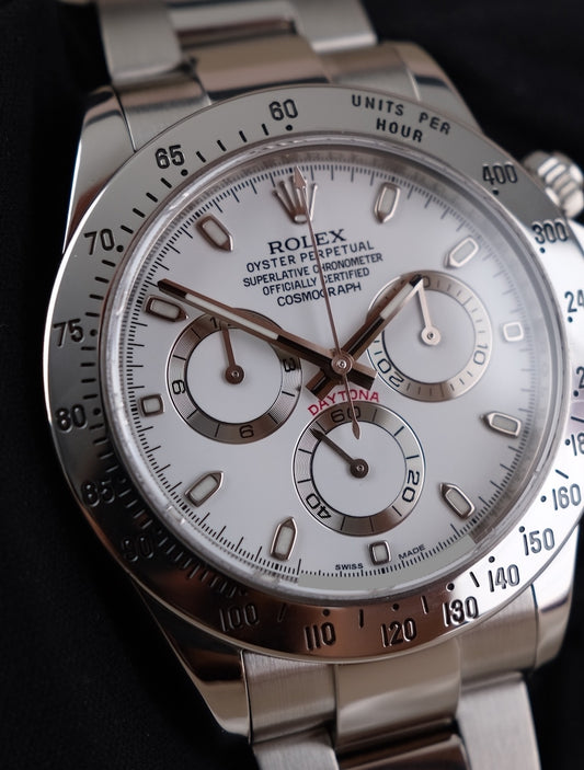 Rolex Daytona 116520 Box + og. Papiere White Dial, LC100, Chromalight, Big Clasp