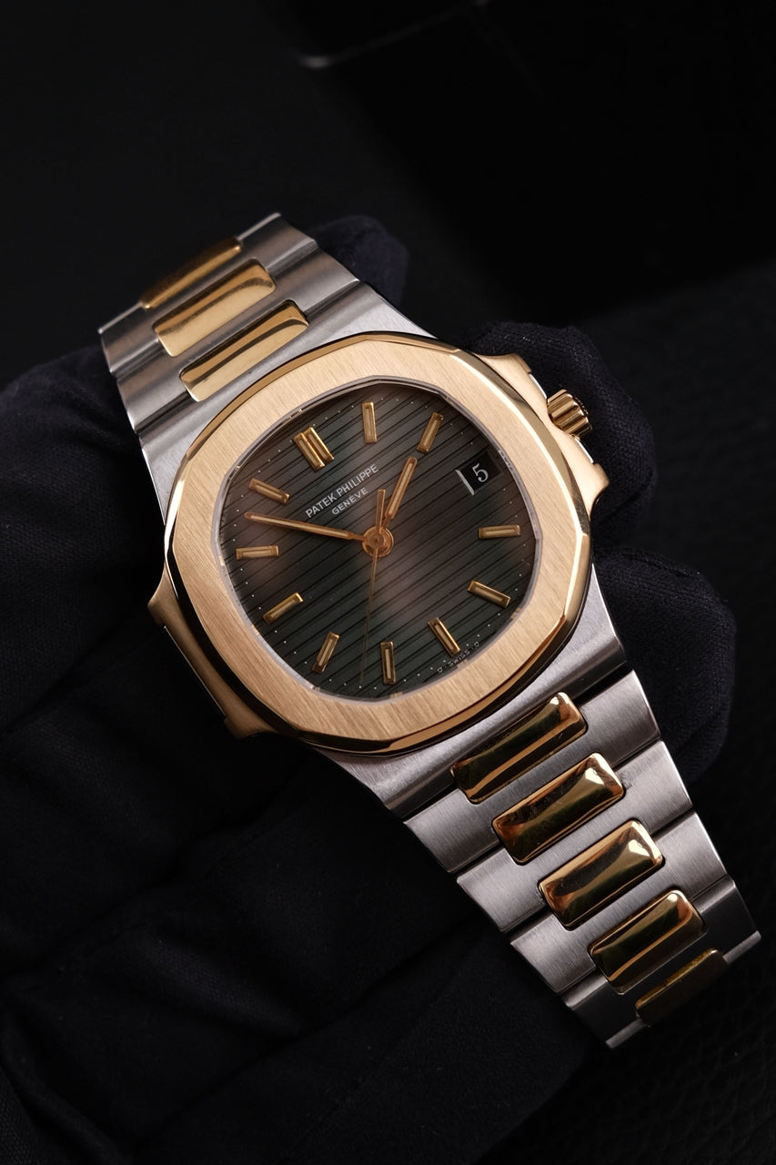 Patek Philippe Nautilus 3800 Box + og. Papiere Green" Sigma Dial, SERVICED, Black Date, S/G
