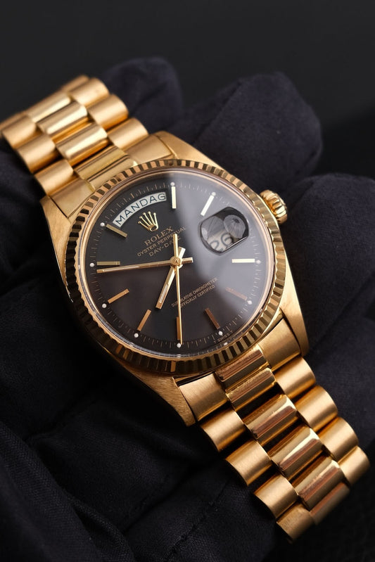 Rolex Day-Date 36 1803 Black Pie Pan Dial, SERVICED, 18k Gold, Rare