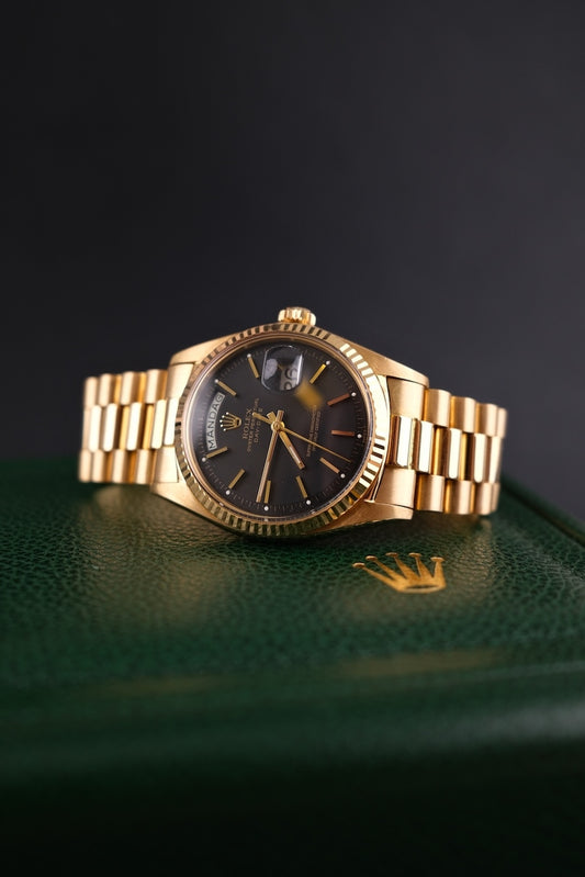 Rolex Day-Date 36 1803 Black Pie Pan Dial, SERVICED, 18k Gold, Rare