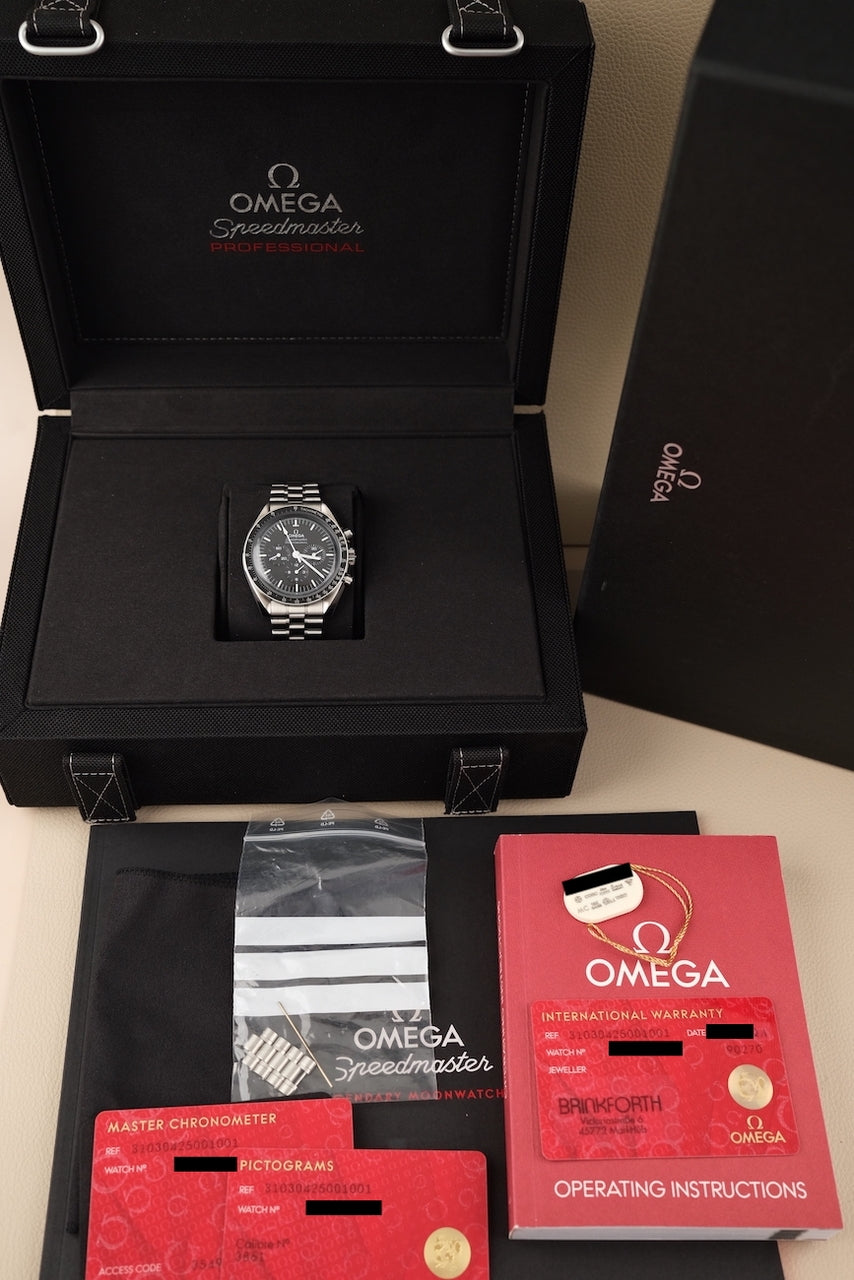 Omega Speedmaster Professional Moonwatch 31030425001001 Box + og. Papiere German Delivered, 42mm