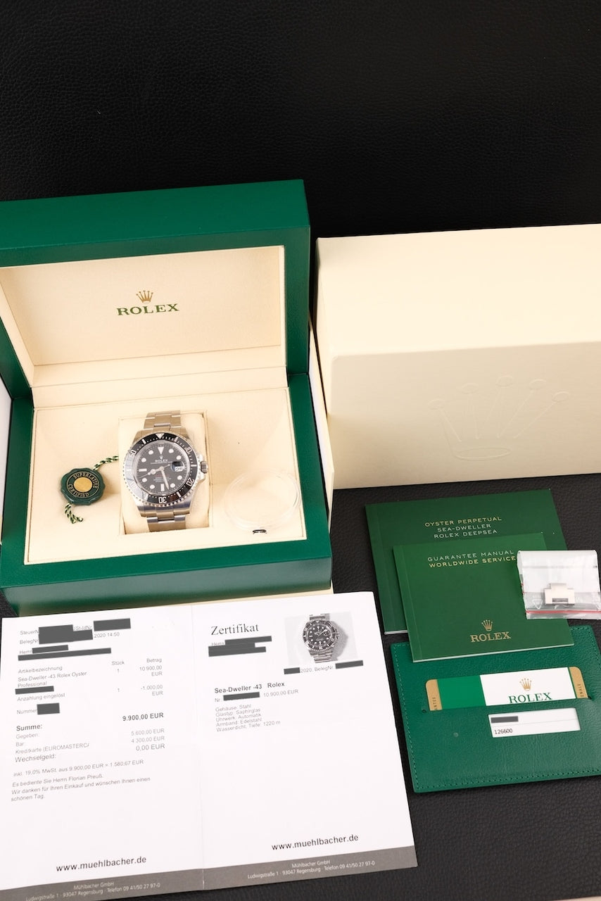 Rolex Sea-Dweller 126600 Box + og. Papiere Single Red 2020, LC100, SERVICED, First Buyer's Invoice