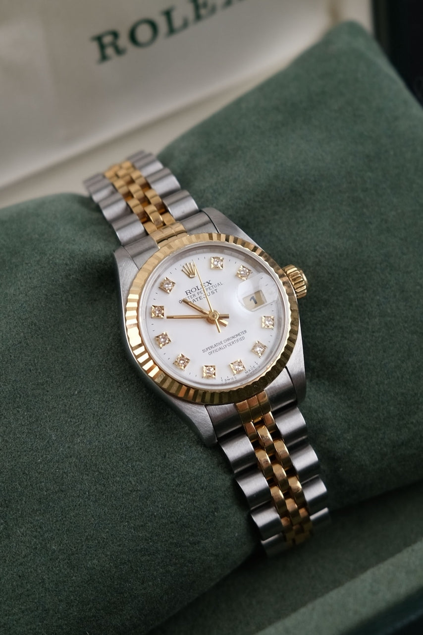 Rolex Lady-Datejust 69173 Box + og. Papiere White Diamond Dial, Serviced