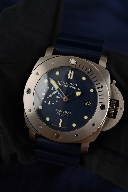 Panerai Submersible Regatta GMT PAM00371 Box + og. Papiere Limited Edition x/500, PAM Service 12/2022, Titanium, 3 Days, 47mm