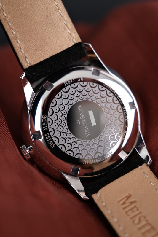 Meistersinger Form Und Stil Neo NE911D Box + og. Papiere Red Dial, German First Buyer's Invoice