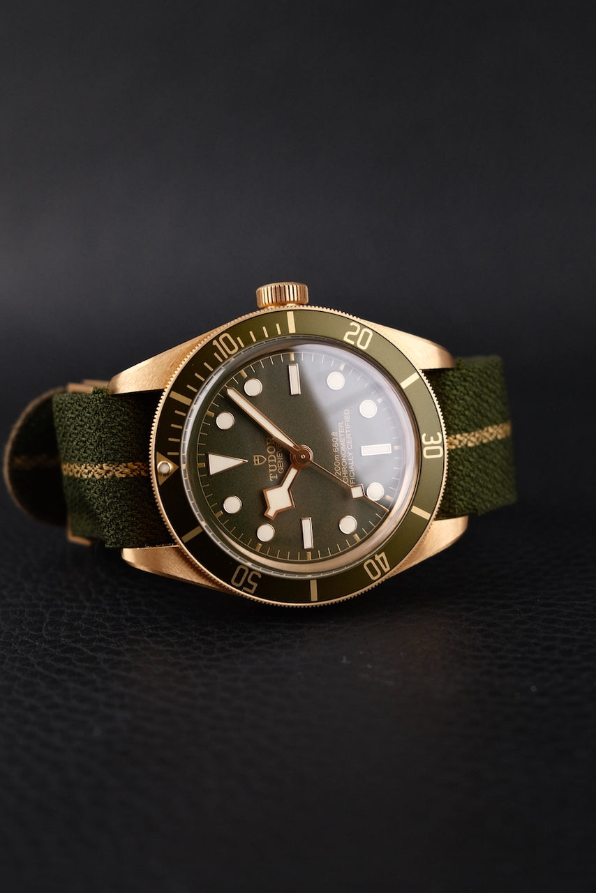 Tudor Black Bay Fifty-Eight 79018V Box + og. Papiere 18K Gold, 99% New, German First Buyer's Invoice, incl. Tudor Leather Strap