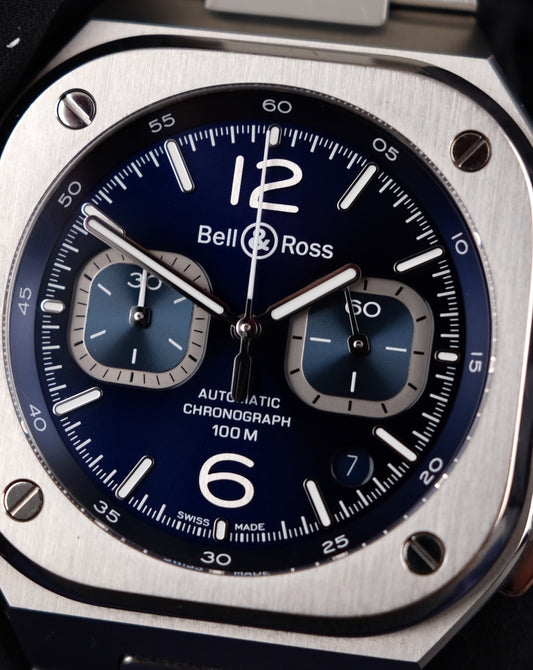 Bell & Ross BR 05 Chrono Blue BR05C-BU-ST/SST Box + og. Papiere German First Buyer's Invoice