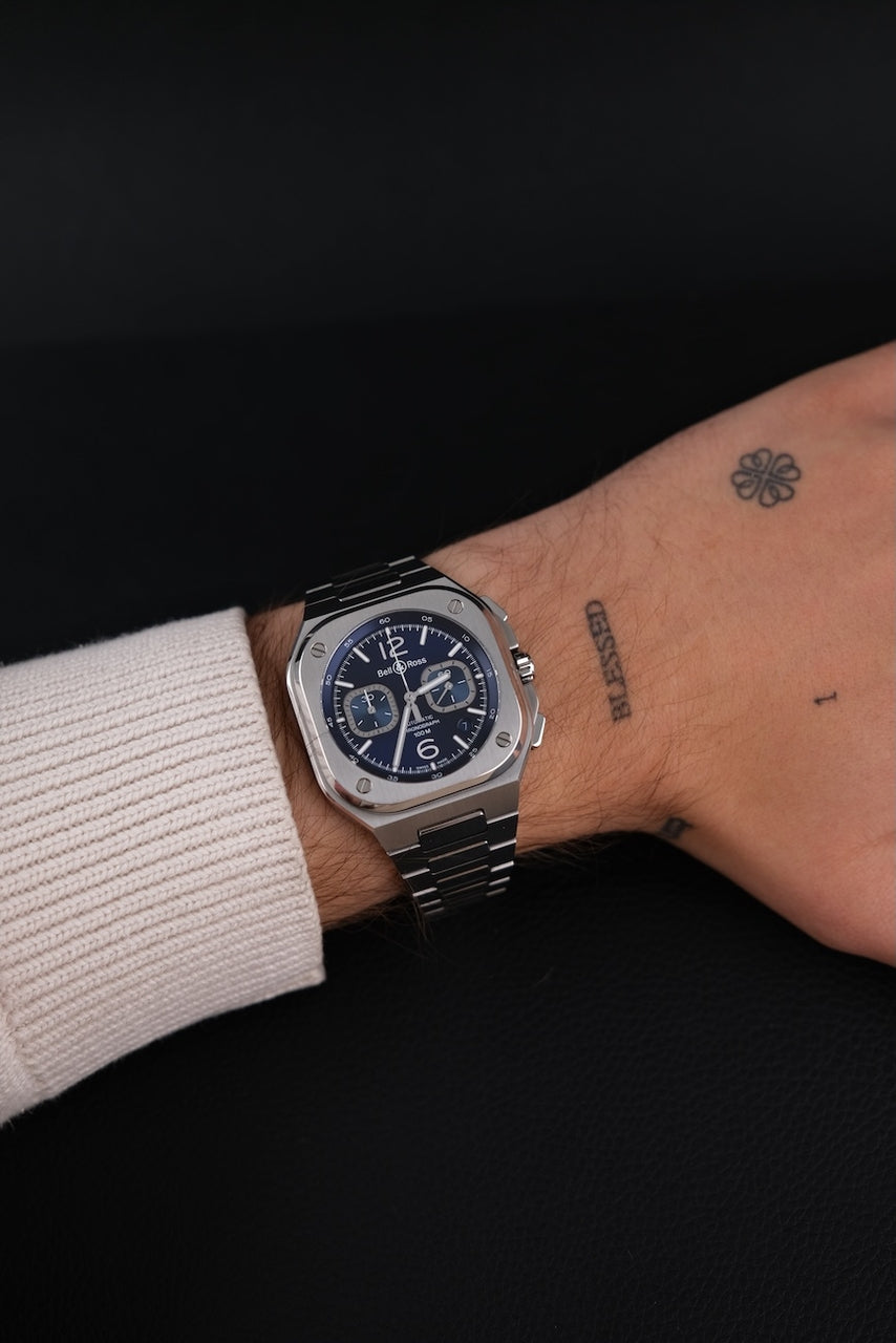 Bell & Ross BR 05 Chrono Blue BR05C-BU-ST/SST Box + og. Papiere German First Buyer's Invoice