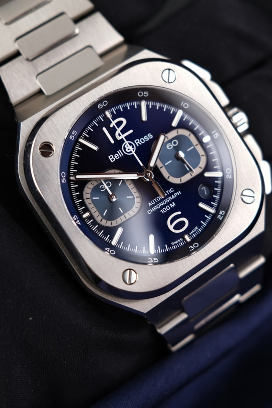 Bell & Ross BR 05 Chrono Blue BR05C-BU-ST/SST Box + og. Papiere German First Buyer's Invoice