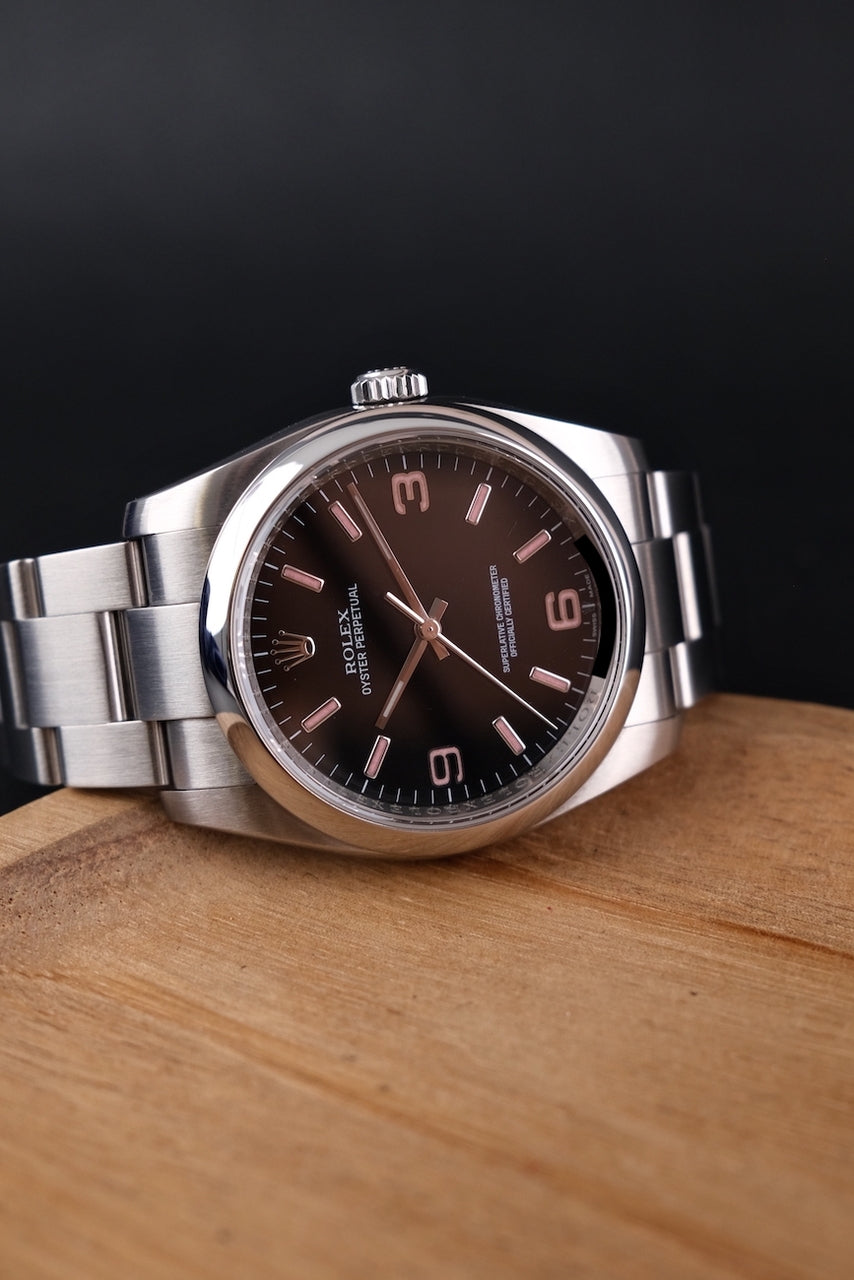 Rolex Oyster Perpetual 36 116000 Original Papiere Black Dial, Pink Indices, SERVICED