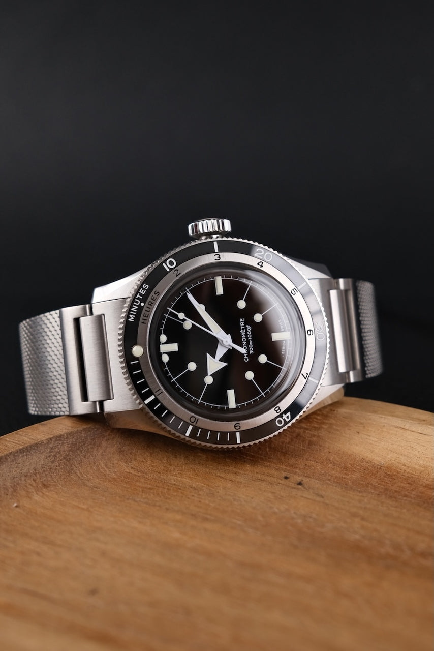 Serica 5303 5303-1 Box + og. Papiere Diver's Watch, Black Dial