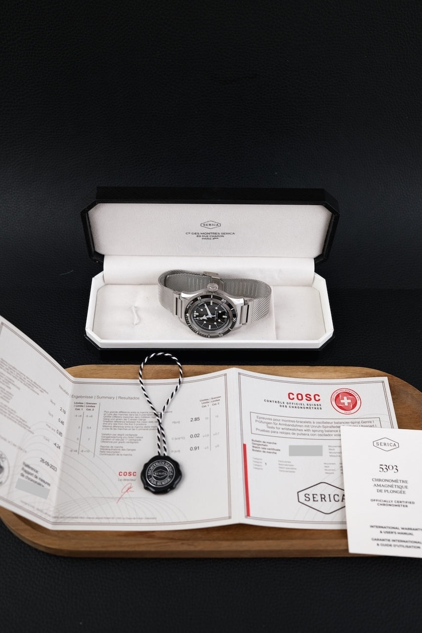 Serica 5303 5303-1 Box + og. Papiere Diver's Watch, Black Dial