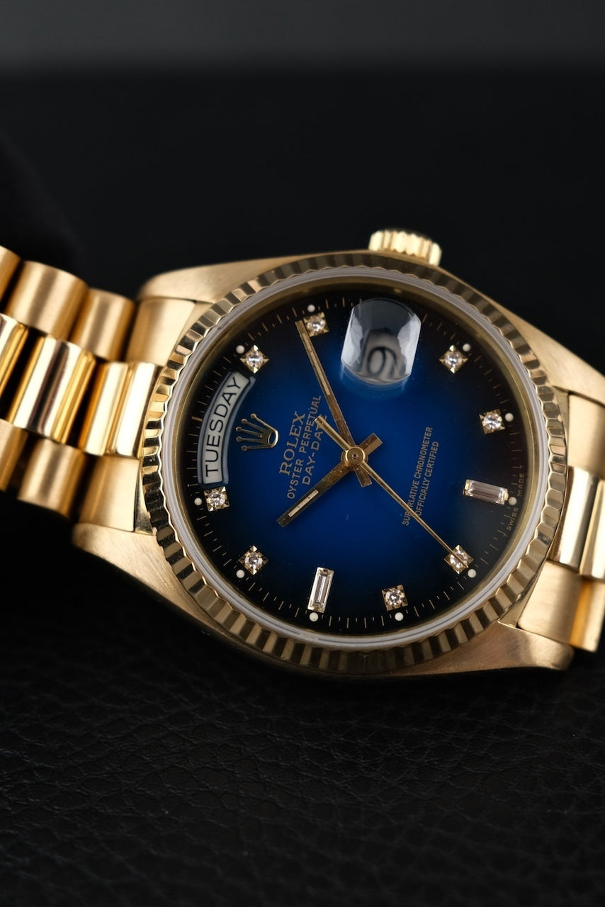 Rolex Day-Date 36 18038 Yellow Gold, Blue Vignette Diamond Dial