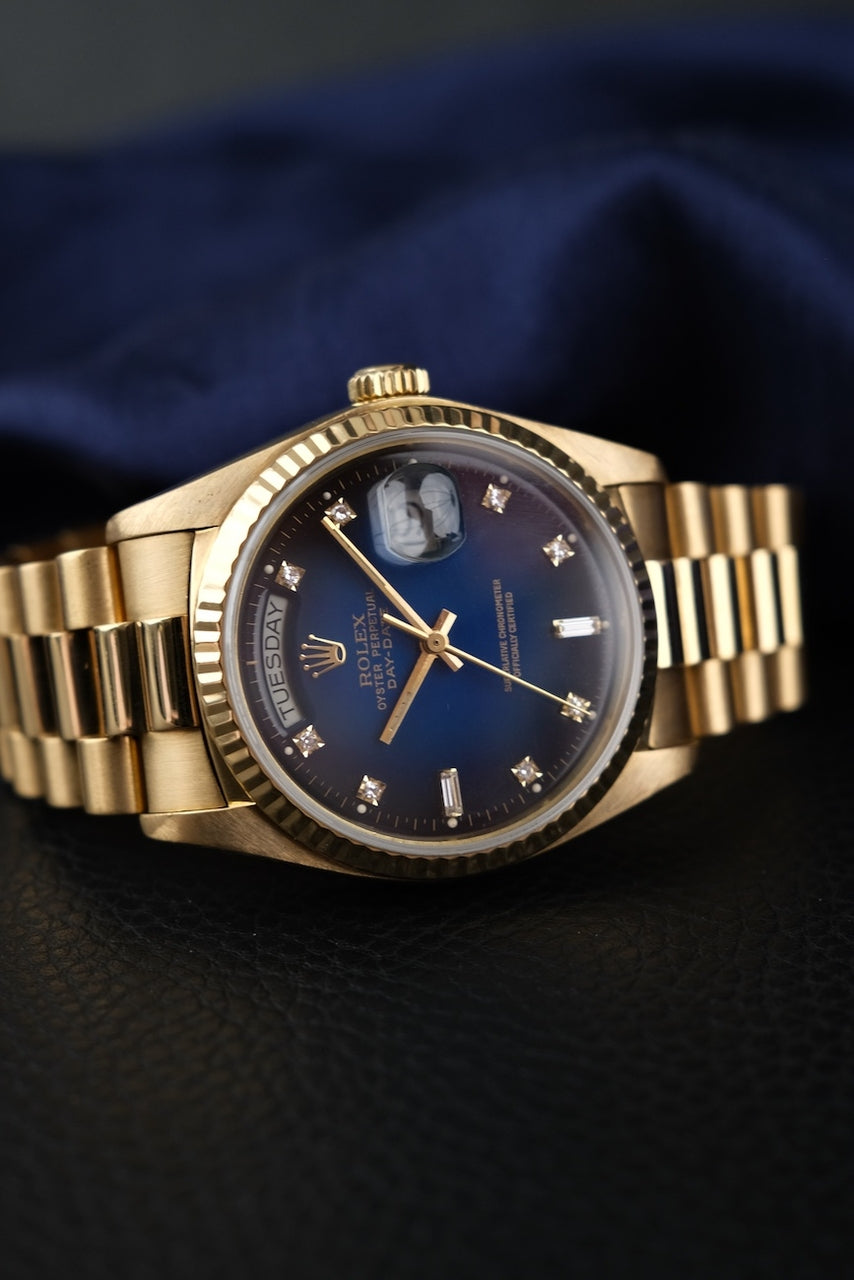 Rolex Day-Date 36 18038 Yellow Gold, Blue Vignette Diamond Dial