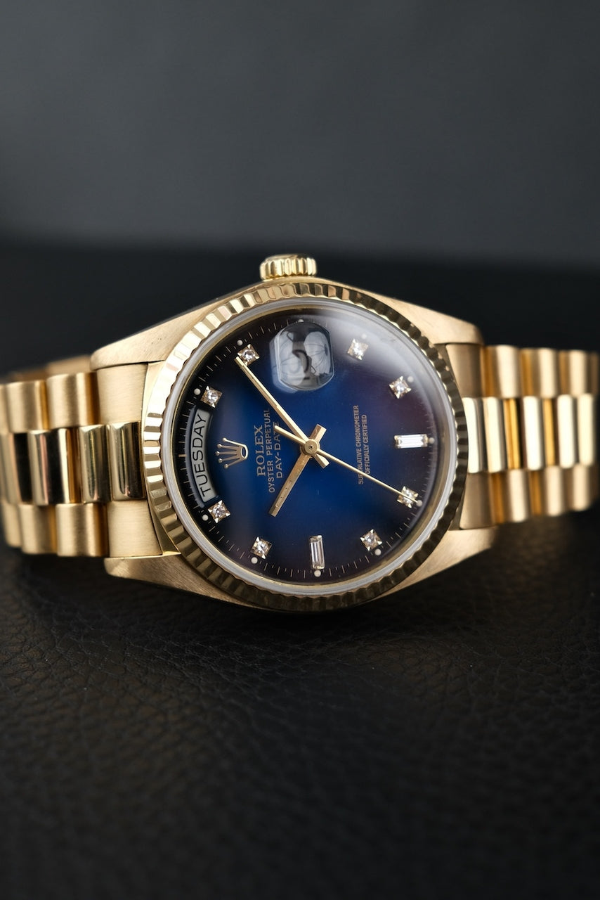 Rolex Day-Date 36 18038 Yellow Gold, Blue Vignette Diamond Dial