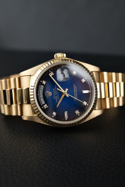 Rolex Day-Date 36 18038 Yellow Gold, Blue Vignette Diamond Dial